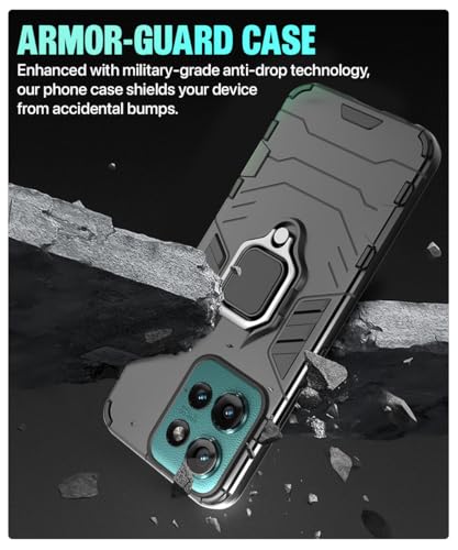 Image of WOW IMAGINE Shock Proof Back Case Mobile Cover for Motorola Moto Edge 50 5G | Back Cover Case (Tough Armor | Hybrid PC + TPU | Ring Holder & in-Built Kickstand | Black)