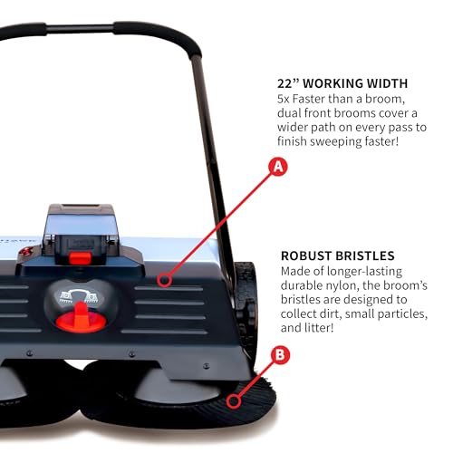 22\" Battery Powered Push Sweeper with Double Brush System 18V Lithium-Ion - Thumbnail 7