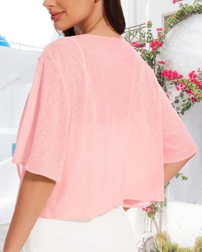 Image of Women Bolero Shrug Cardigan Open Front Cover Up Sheer Short Sleeve Kimonos for Evening Dress