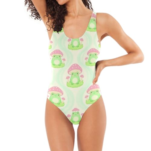 Maillot de bain vert sauge grenouille champignon au motif original doux