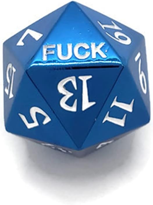 Metal D20 F Dice Critical Fail F 20 Sided Die Set DND Number for Role Playing Game Dungeons and Dragons D&D Pathfinder Black Silver Red Blue Gold Copper Purple Green Pink White (Single Dice, Blue)