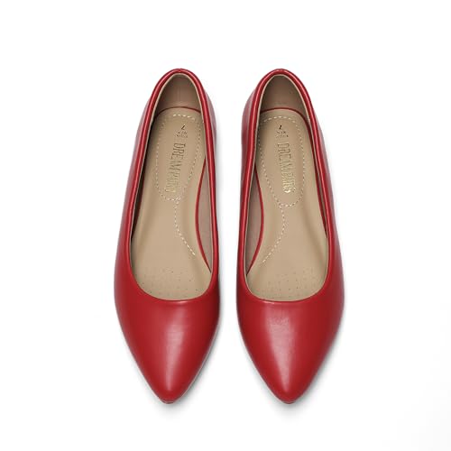 DREAM PAIRS Women's Dress Ballet Flats | pointed toe flats, dressy flat shoes for wedding work office business, slip on comfort flats for women 6 Red-pu