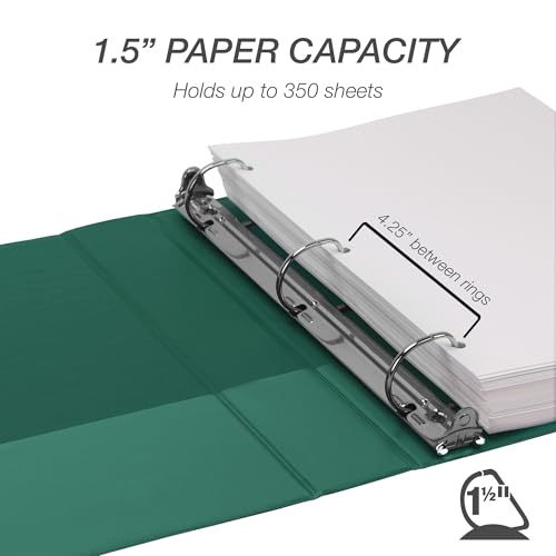 Image of Samsill Durable 1.5 Inch Binder, D Ring Binder, Customizable Clear View Cover, Green, Holds 350 Pages