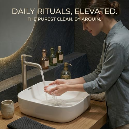 Image of ARQUIN ARQUIN Wash Basin for Bathroom Table Top Washbasin, Countertop Basin | Ceramic Washbasin Bathroom,Hotel | Living Room | Office Vanity Wash Basin (16.34x16.34x4.53 Inch)