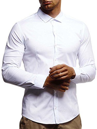 Leif Nelson Męska biała koszula slim fit, długi rękaw, czarna, męska, rozciągliwa, z krótkim rękawem, koszula z długim rękawem, biznesowa, na wesele, czas wolny, krótki rękaw, LN3430, biały, S