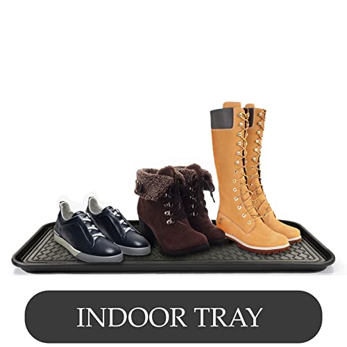 Ottomanson Scrape Rib Solid Design Non-Slip Rubberback 2X5 Indoor/Outdoor Waterproof Runner Rug For Hallway, 2'X5', Gray & Multipurpose All Season Boot Tray, 30"X15", Black #TOP6