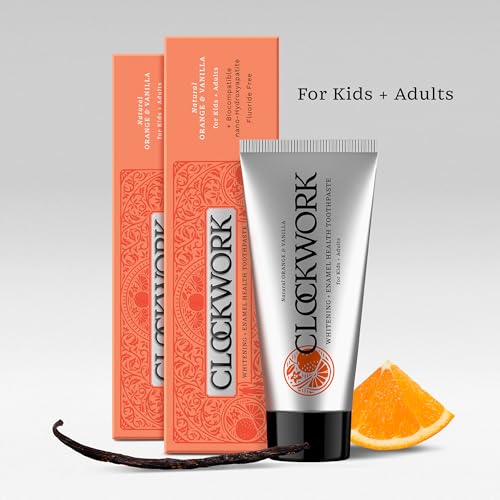 Image of Clockwork Kids Toothpaste with 5% HydroXy (Nano-Hydroxyapatite + Xylitol) | Enamel Repair & Cavity Protection | Fluoride Free, SLS Free | Orange Vanilla 80g | Pack of 2