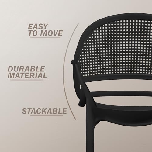 Image of DIYA Sunset Plastic Arm Chair for Home & Balcony | Comfortable Seating for Living Room, Garden & Outdoor Use | Strong PP Build, Stackable, 1-Year Warranty - Pack of 2 (Black)