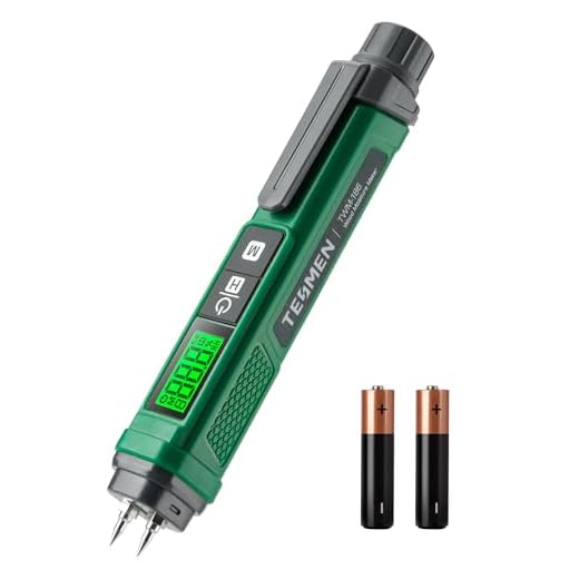 Misuratore di Umidità del Legno, TESMEN TWM-186 Misuratore di Umidità a Penna Portatile o a Spillo con 2 Modalità 7 Livelli di Calibrazione per Legna da Ardere Legname Mattoni Pavimenti Pareti – Verde