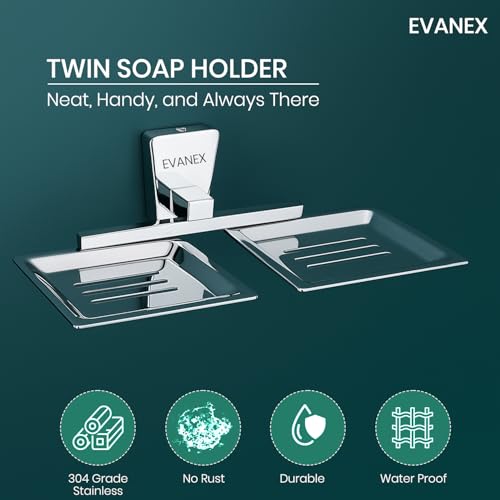 Image of EVANEX EVANEX 304 Grade Stainless Steel Dual Soap Dish for Bathroom /Soap Stand /Soap Dish /Soap Case /Rust Proof Wall Mounted Soap Holder for Bathroom & Kitchen /Bathroom Accessories Set