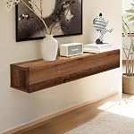 Floating Solid Wood Console Table, 32'' Wall Mounted Narrow Entryway Table with Storage Shelf, Modern Couch Shelves Small Entry Way Tables for Entryway, Front Hall, Hallway (Walnut, 31.5IN)