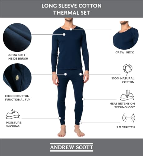 Andrew Scott Mens 2 Piece & 6 Piece Base Layer Long Sleeve + Long Pant Thermal Underwear Set (1 & 3 Pack Mix Match Options)4