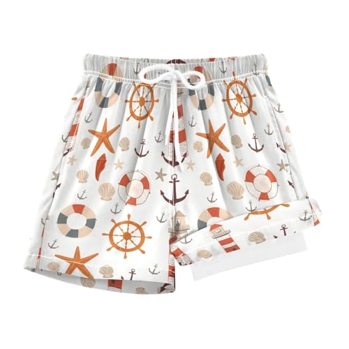 YANENDIE Boy Swim Trunks with Compression Liner Nautical Anchors Pattern Boys Swim Shorts Quick Dry Beach Shorts