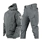 Skianzüge für Herren, Herren Ski Anzug Winter Wasserdicht Winddicht Kapuze Schneemantel und Hose, Outdoor Sport Schneeanzüge, zum Skifahren und andere Winter Outdoor Ski Aktivitäten ( Color : Gris , S