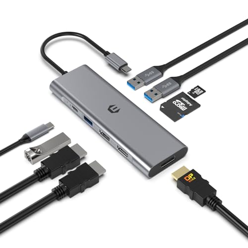 QIYO Docking Station, USB C Hub, Laptop USB C Docking Station with Dual 4K HDMI, DisplayPort, 95W PD, 3 USB 3.0 Ports and SD/TF Card Reader for Type-C Laptops with Thunderbolt 3 or 4