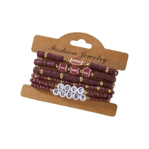 [�x�f�B�N] Versatile Stretchy Sports Featuring Soccer Softball Beads Multi Layer Bangle Casual Wear Jewelry Gift Soccer Softball Bea