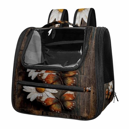 otnrnondcl Daisy Butterfly on Rustic Wooden (2) Cat Backpack Carrier Pet Backpack Carrier for Small Dogs and Medium cat Puppy Kitten Bunny