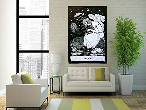World Wide Kart The Star Poster Black White Tapestry Printed Angel Fish Horoscope Lotus Covering Wall Hanging Psychedelic Mystic Art Decor Bedroom Living Dorm Indian Hippie Trippy Bohemian 30x40 Inch