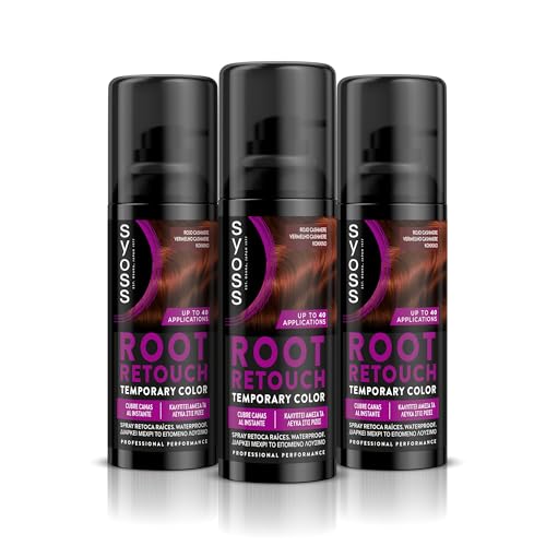 SYOSS Root Retouch Spray Retoca raíces Temporal Color Rojo Cashmere (1 x 120 ml), tinte rojo para las raíces con cobertura instantánea, coloración pelo temporal para las canas, Pack 3