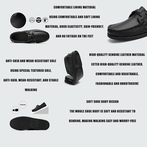 Men's Genuine Leather 2 Eye Flat Penny Loafers Oxford Breathable Slip On Closed Round Wide Toe Soft Sole Light Weight Boat Shoes Comfortable and Non-Slip Casual Driving Walking Shoes3