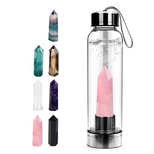 Tyuodna Crystal Water Bottle, Removable Natural Crystal Quartz Glass Water Bottle, Healing Natural Quartz Water Bottle