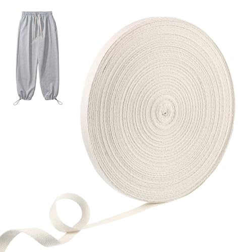50 m Fettuccia Cotone, Nastro di cotone, 10 mm, Corda Piatta in Cotone Intrecciato, Corda per cappello, Accessori per Vestiti, Corda per Cucito, Cappello, Lacci fai da te, Bordatura Cucito (Bianco)