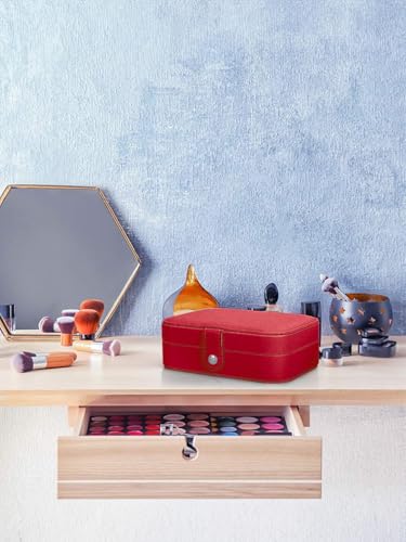 Image of Cortina Jewellery Organiser PU Leather Zipper | Portable Storage Box Case with Dividers | Container for Rings, Earrings, Necklace Home Organizer - Maroon