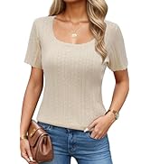 Arach&Cloz Women 2024 Summer Short Sleeve Square Neck Fashion T Shirts Knit Pullover Sweater Busi...