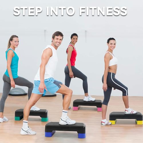 Image of Fitvids Aerobic Step Platform Trainer with Adjustable 2-Level Risers, 400 Pound Weight Capacity - Non-Slip Exercise Stepper for Cardio, Strength, and Fitness Workouts, 18-Inch, Multiple Colors