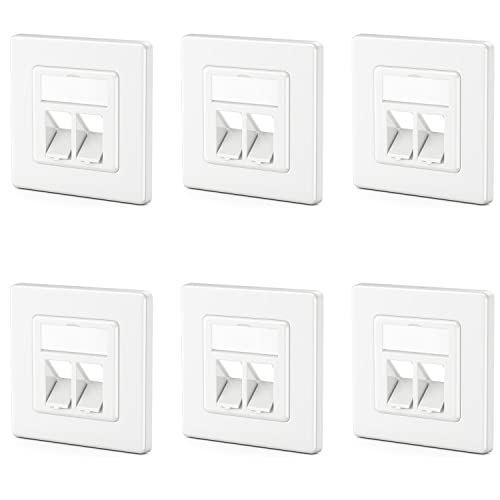 deleyCON 6x Caja de Conexiones LAN de 2 Puerto Conector de Datos Enrasado para Módulos Keystone Inclinados 45° para Módulos Keystone con p.e. Conector RJ45 Coaxial RJ-11 Entrada Cinch Toslink PS2