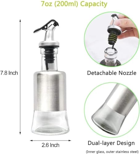 Image of Olive Oil Dispenser Bottle | Glass & Stainless Steel Cruet with Drip-Free Spout | Perfect for Cooking Oil, Vinegar & Dressings | Leak-Proof Pourer for Kitchen, Home & Restaurant Use (200ML)