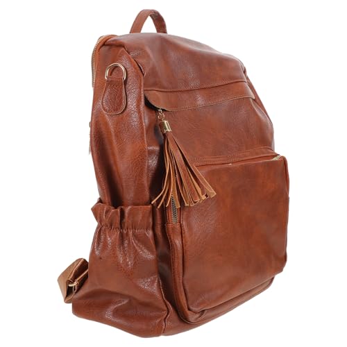 Sac à dos femme rétro en cuir PU marron à grands compartiments ordinateur