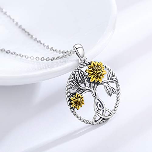 CHENGHONG Sunflower Necklace 925 Sterling Silver Tree of Life Necklace Daisy/Rose/Sunflower Pendant Necklace Sunflower Jewelry Gifts for Women Mom3