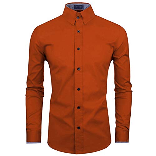 Image of Zombom Men's Solid Cotton Blend Regular Fit Full Sleeve Collared Neck Casual Shirt for Men