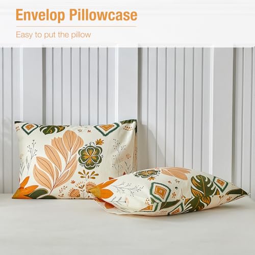 Image of Lekesky Queen Size Reversible Duvet Cover, Duvet Cover Queen Size 3 Piece Baroque Microfiber Botanical Bedding Set with Zipper Closure 8 Corner Ties