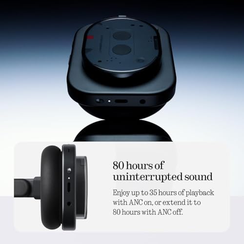 Image of Nothing Headphone (1) Hybrid Active Noise Cancelling Headphones, Wireless Over-Ear Headphones with 6 Mics, 80Hrs Playtime, Hi-Res Audio, KEF-Tuned, Spatial Sound, Comfort Fit & Fast Charging Black