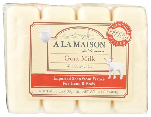 A LA MAISON Goat Milk Bar Soap - Triple French Milled Natural Moisturizing Hand Soap Bar (4 Bars of Soap 3.5 oz)