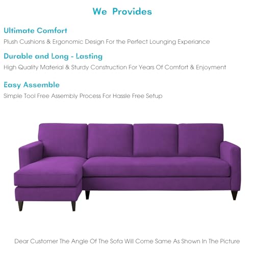 Image of Carlos LHS 4 Seater L Shape Sofa Set for Living Room & Home Office Furniture, Modern Durable Sectional Corner Sofa Couch, Premium Fabric Comfortable Seating with Strong Frame (Purple)