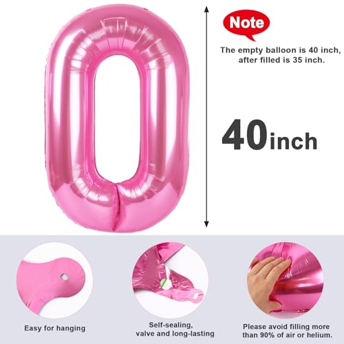 Image of Number 0 Balloon Birthday Decorations, 40In Pink Balloons for Party | Eye-catching Appearance, Perfect Decorative Centerpieces, Convenient Self-sealing Structure, Widely for Various Occasions