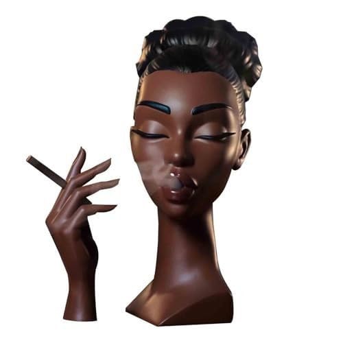 Incense Holder Black Woman Smoking Head Incense Burner Unique Home Gift Desk Decor Suitable for Bedroom and Living Room