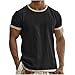 Linen Shirts for Men Short Sleeve Color Block Lightweight Crew Neck Casual Shirts Summer Fashion Beach Pullover Tops Black-L