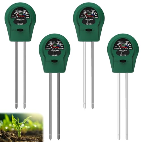 Behogan Pack of 4 Soil Moisture Meter, 3-in-1 Soil Moisture Meter for Plants, Soil Meter with PH/Temperature/Light, Suitable for Garden, Indoor and Outdoor Use