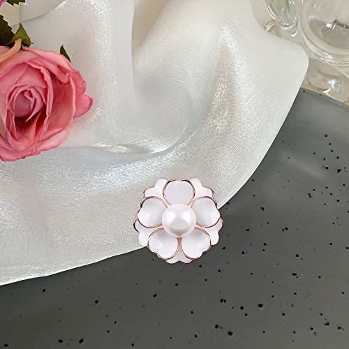 Image of Women Camellia Flower Pearl Enamel Brooch Pins for Ladies Jewelry Fashion