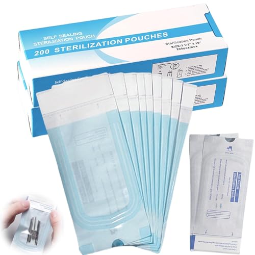 RAYAKT Sterilisationsbeutel 50 Stück 90x165mm - Selbstsiegelnde Sterilisationsbeutel für Zahnarzt, Piercing, Maniküre - Einweg Sterilisationsbeutel Medizinisch