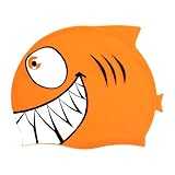 Gralara Bonnet de Bain en Forme de Requin, Antidérapant, élastique, Imperméable, Doux, pour Enfants, Garçons, Filles, Adolescents, Orange