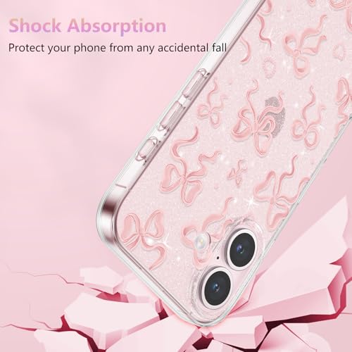 Coque iPhone 16 Plus antichoc souple et transparente à motif noeud rose