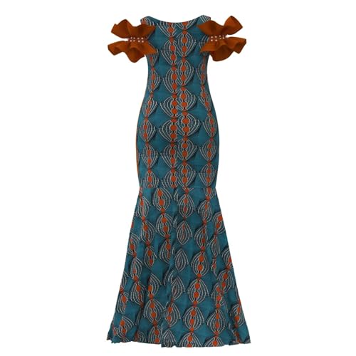 Image of iooiooi Womens Elegant Ankara Maxi Mermaid Dress Lace Decorated African Gowns