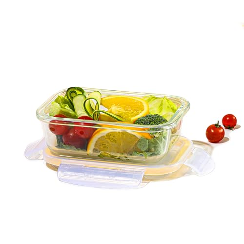 Image of CELLO Fit & Fresh Rectangle Lunch Box Container for Daily Use 370 ml, Clear | Microwave & Fridge Safe Toughened Glass Airtight Food Storage Tiffin Box Container for Kitchen, Travel & Office Use