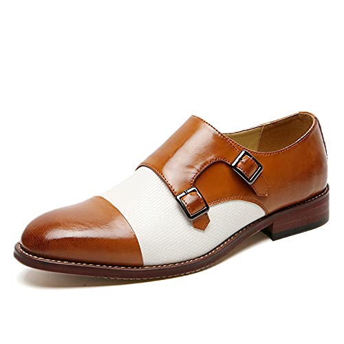 WKNBEU Herren Monk Schuhe Single Strap Slip On Schnalle Loafer Plain Toe Oxford Modern Formal Business Dress Schuhe Brown- US8/UK7/EU40 Cover