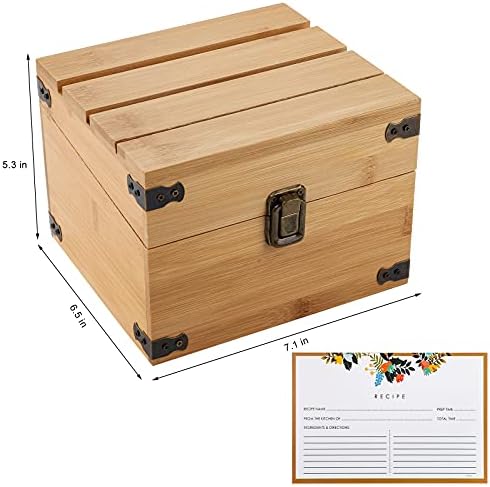 YOUEON Kitchen Recipe Box with 3 Card Grooves and 100 Recipe Cards 4"x6" Recipe Holder Card Box Rustic Wood Recipe Holder Square Card Box Gift for Cooking Kitchen Wedding Bridal Mom Wife 7.1x6.5x5.3in
